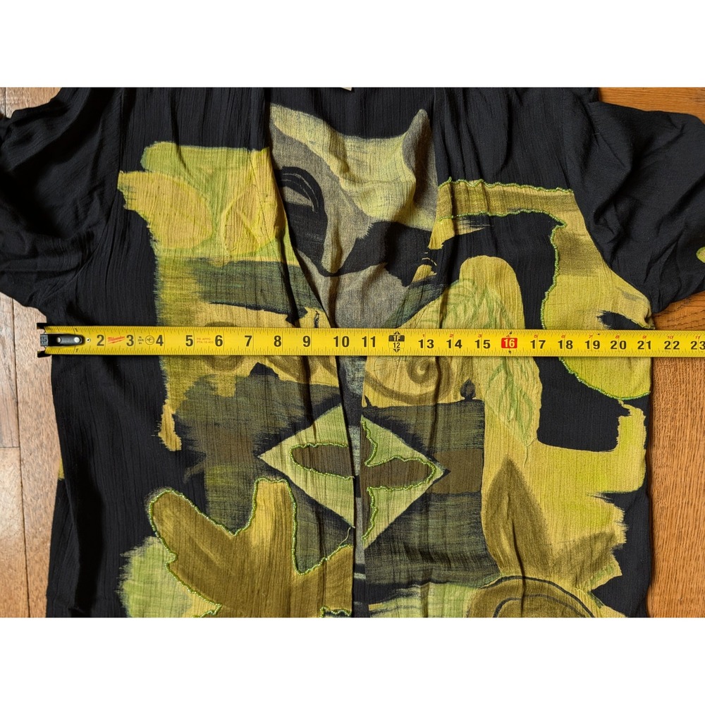 Vintage 90s/Y2K Abstract Art Print Beaded Duster Green M Lagenlook Artistic - Picture 9 of 10